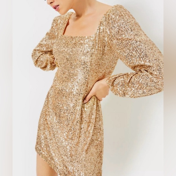 Lilly Pulitzer Gold Long Sleeve Dress Zelda romper dress holiday  dress sz 12 - Picture 7 of 9